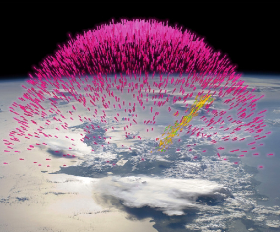 Positron flux originating from a thunderstorm.