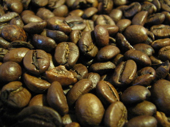 Roasted coffee beans.