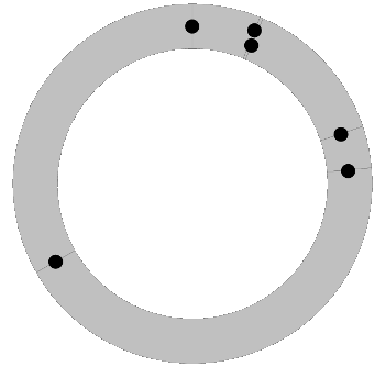 Six runners on a circular track.