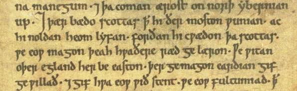 Portion of the first page of the Anglo Saxon Peterborough Chronicle