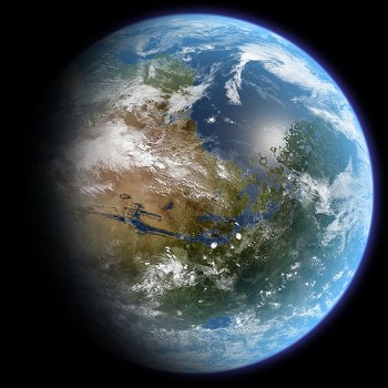 Artist's impression of a terraformed Mars, centered over Valles Marineris.
