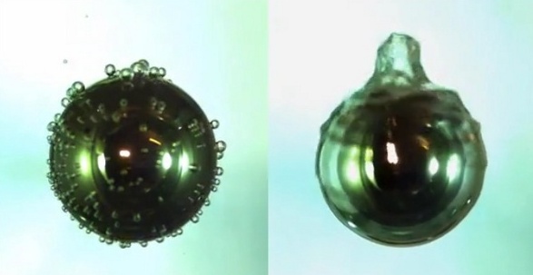Boiling on superhydrophobic steel balls.