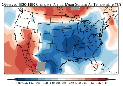 US surface temperature for the period 1930-1990