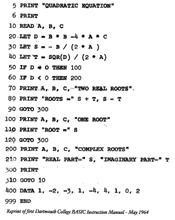 Basic Program for solving quadratic equations
