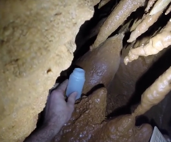 liquid collection of stalagtite runoff