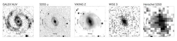 A galaxy imaged by various telescopes.