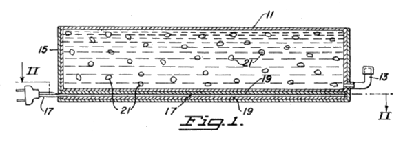 Fig.1 U.S. Patent No. 3,585,356, 'Liquid support for human bodies,' by Charles P Hall, June 15, 1971.