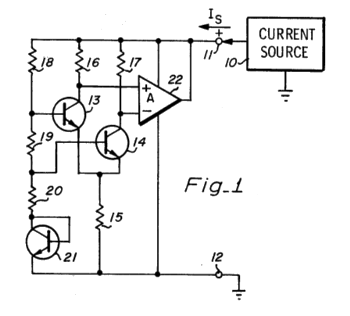 Fig. 1 of US Patent No. 4,447,784, 'Temperature compensated bandgap voltage reference circuit' by Robert C. Dobkin.