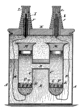 Fig. 1 of US Patent No. 494,827, 'Voltaic Cell,' by E. Weston, April 4, 1893