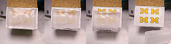 Ice slipping off a prepared surface.