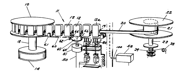 Portion of fig. 1 of US Patent No. 2,905,049, 'Motion pictures with synchronized odor emission,' September 22, 1959, by Hans Laube.