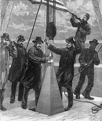 Fitting the aluminum apex on the Washington Monument, 1884