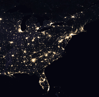Nightime image of the Eastern portion of the United States in 2016
