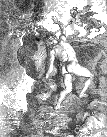 Sisyphus, an engraving by Cornelis Bloemaert (1603-ca.1684)