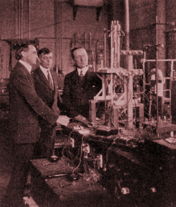Left to right, Willis R. Whitney, Irving Langmuir, and Guglielmo Marconi