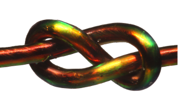 Simple knot in a fiber made from a material that changes color according to stress state.