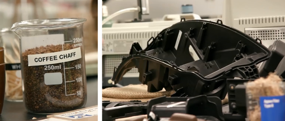 Laboratory sample of coffee bean chaff, and a headlamp assembly containing this material