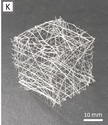 A hollow cube formed from viscin thread