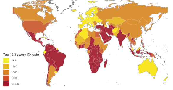 World map of income inequality.