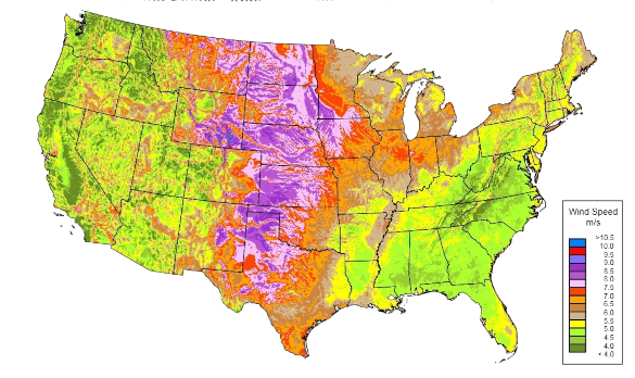 U.S. Average Annual Wind Speed at 80 Meters