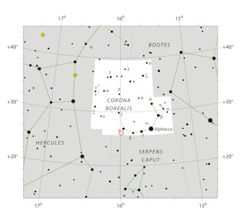 The location of T Coronae Borealis (circled in red)